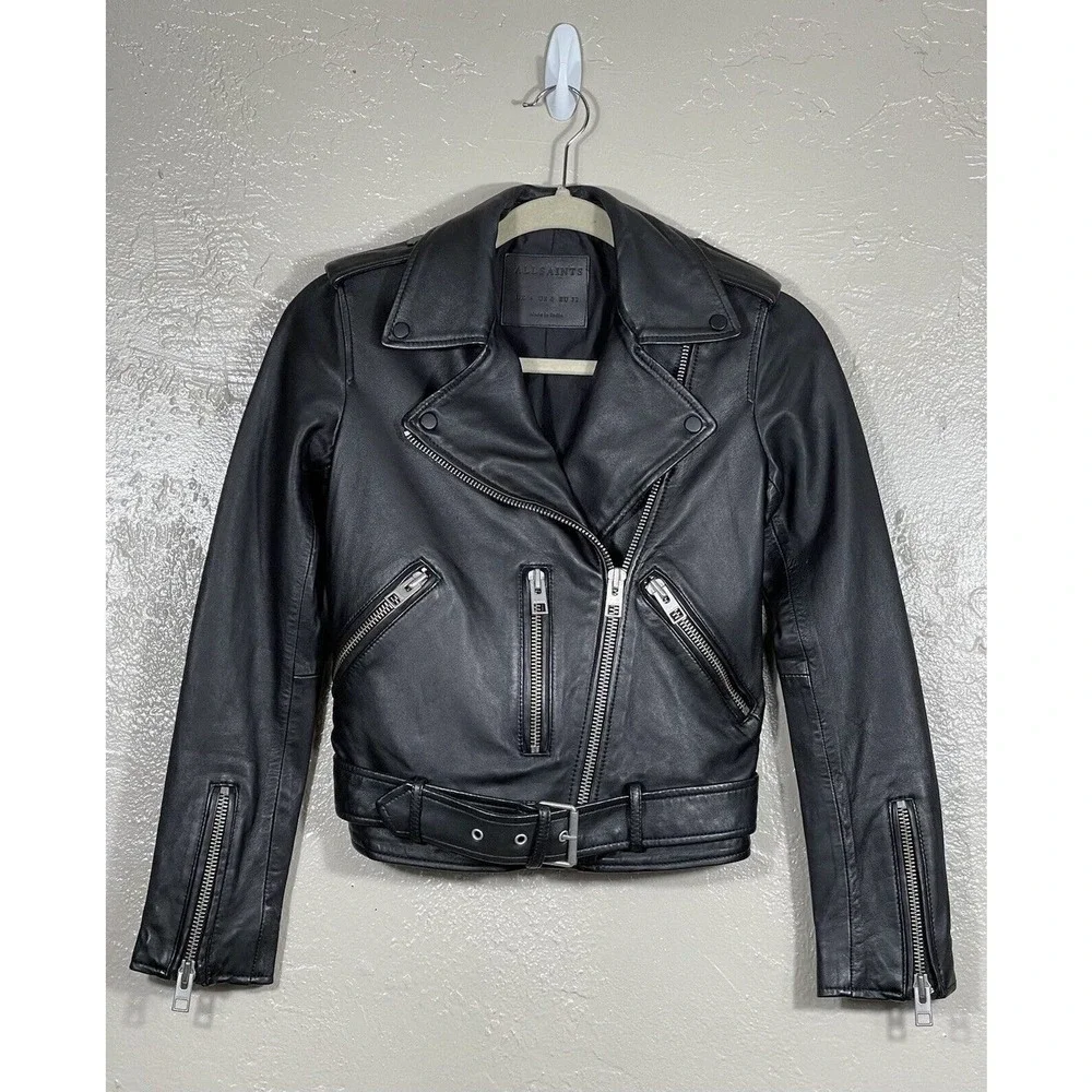 NWOT ALLSAINTS BALFERN LEATHER BIKER WOMEN'S JACKET BLACK SIZE - 0.US/4.UK/32.EU